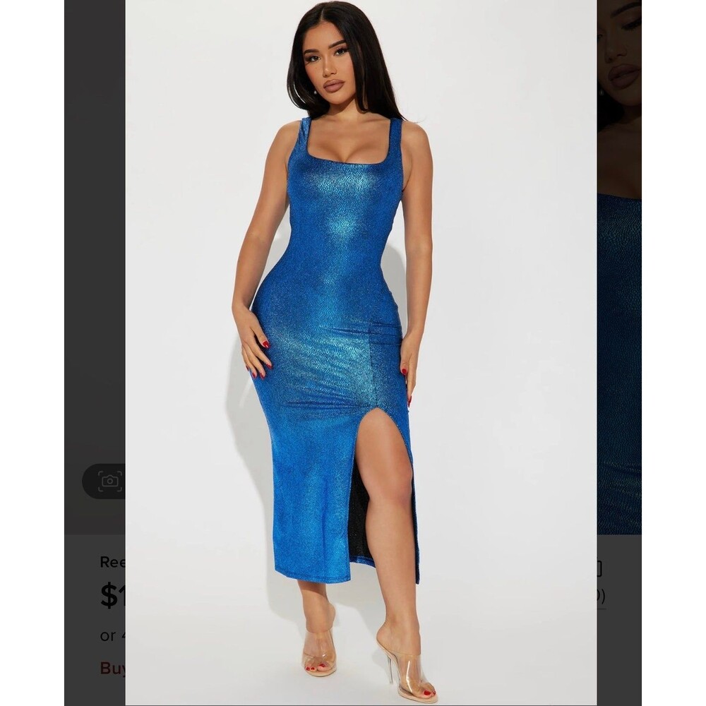Reese Metallic Midi Dress - Blue